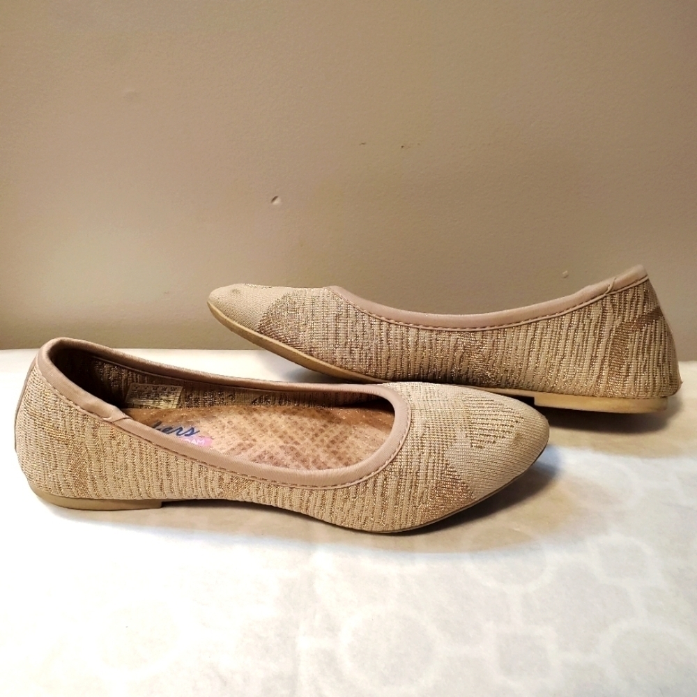 Skechers Ballet Flats Boho Woven Fabric Embroidered Cleo Wham Tan Gold Size 8 - Picture 5 of 8